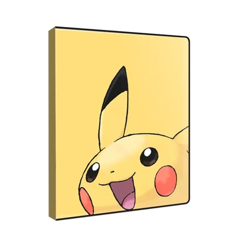 9-pocket Pokémon card binder with Pikachu design, A4 size, made from durable clear plastic and decorated front/back cover